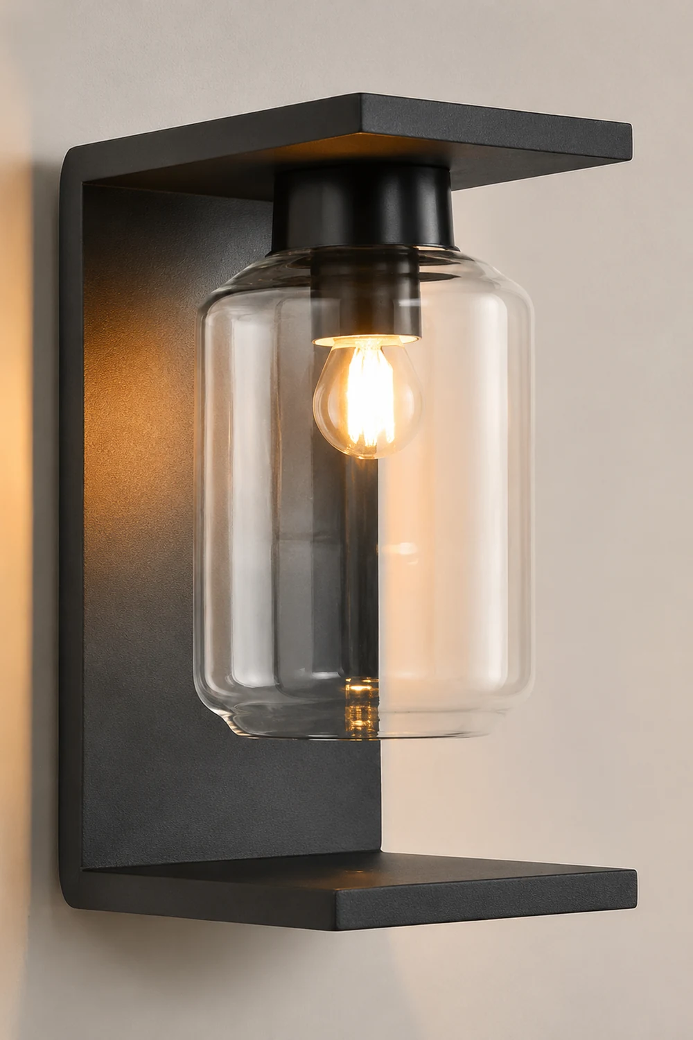 Outdoor Waterproof LED Glass Black Modern Solar Wall Lights with Remote - Lumpaz