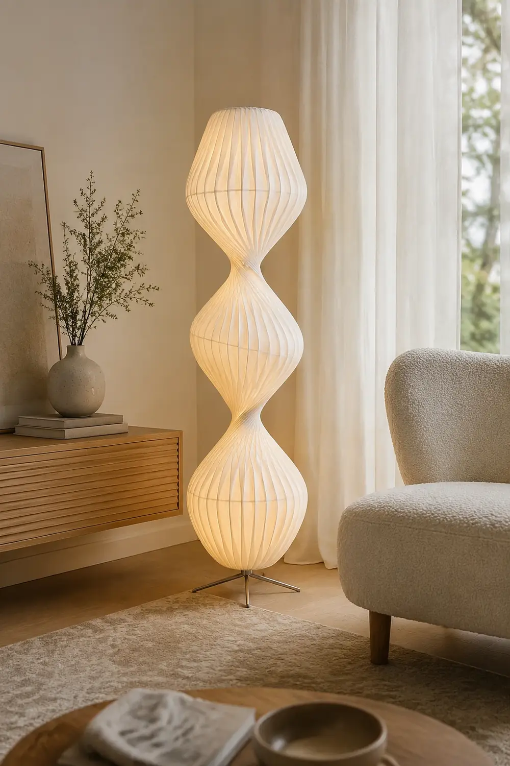 Renée Modern Pleated Fabric Metal Floor Lamp - Lumpaz
