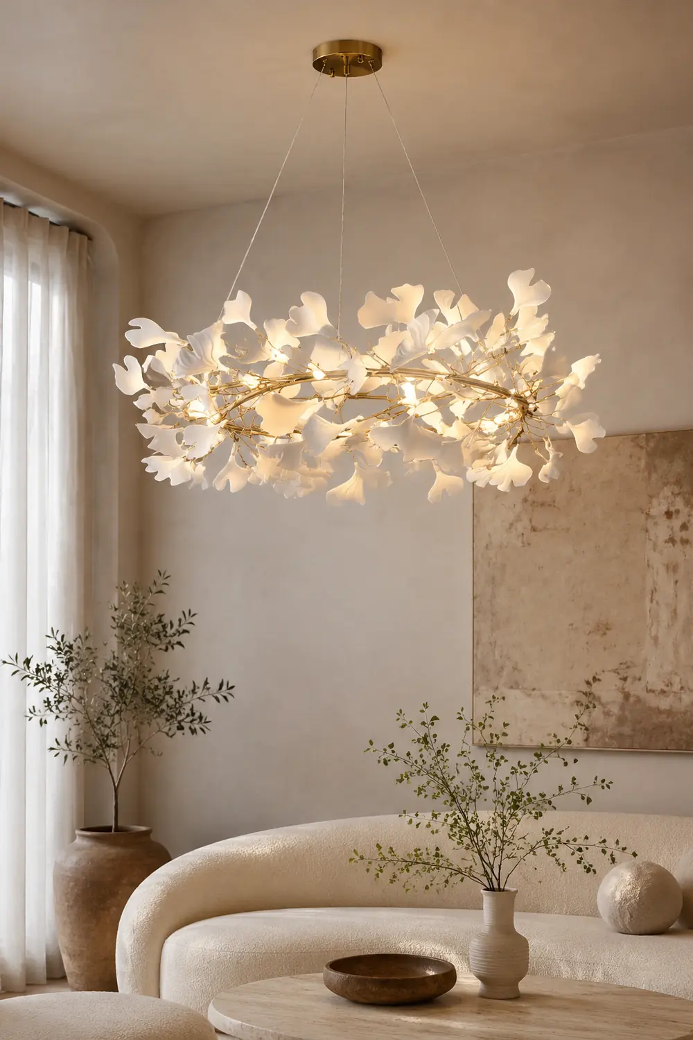 Ophelia GinkLuxe Modern Golden LED Chandelier, Metal & Ceramic - Lumpaz