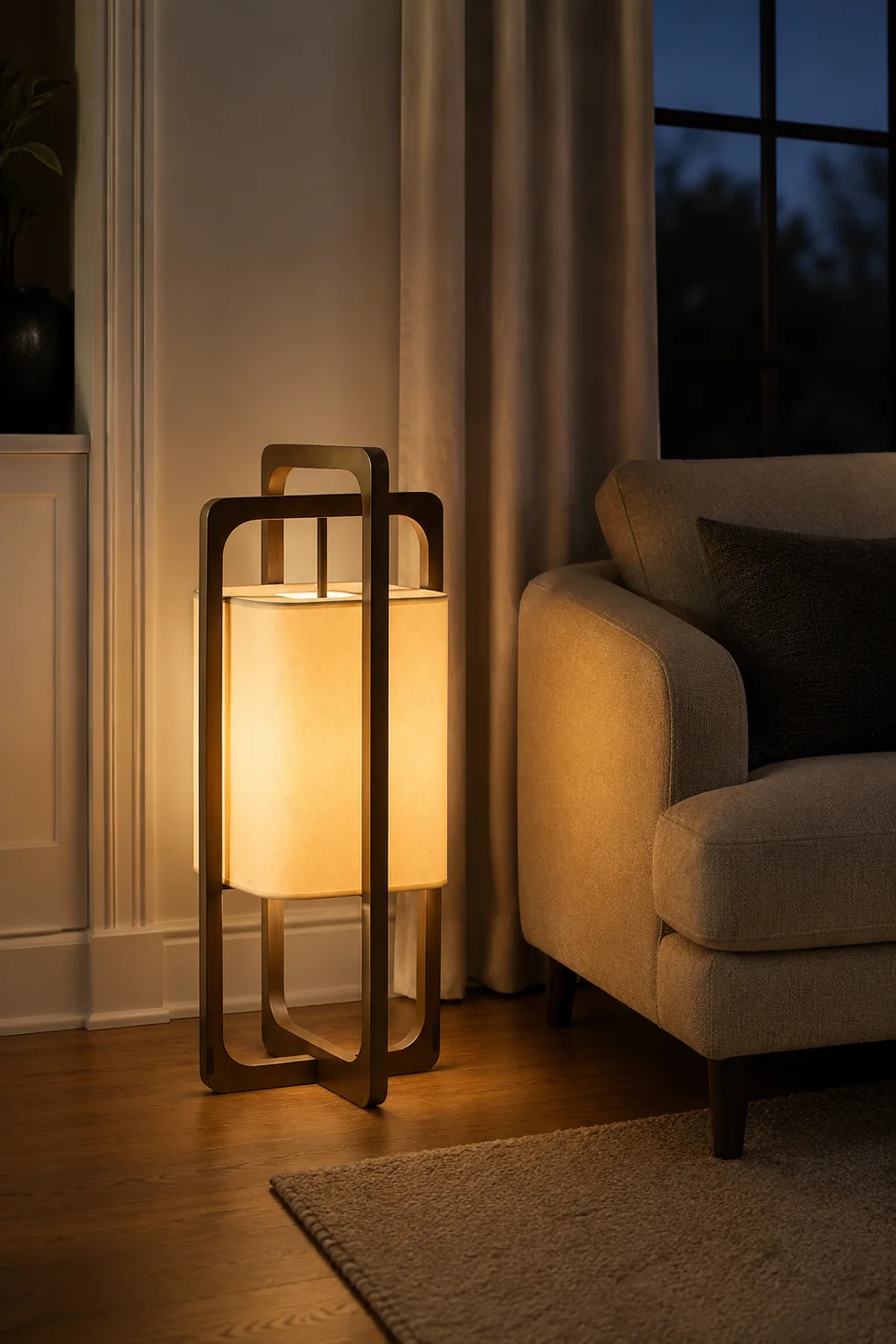 Ozawa Retro Rectangular Wood Fabric Floor Lamp - Lumpaz
