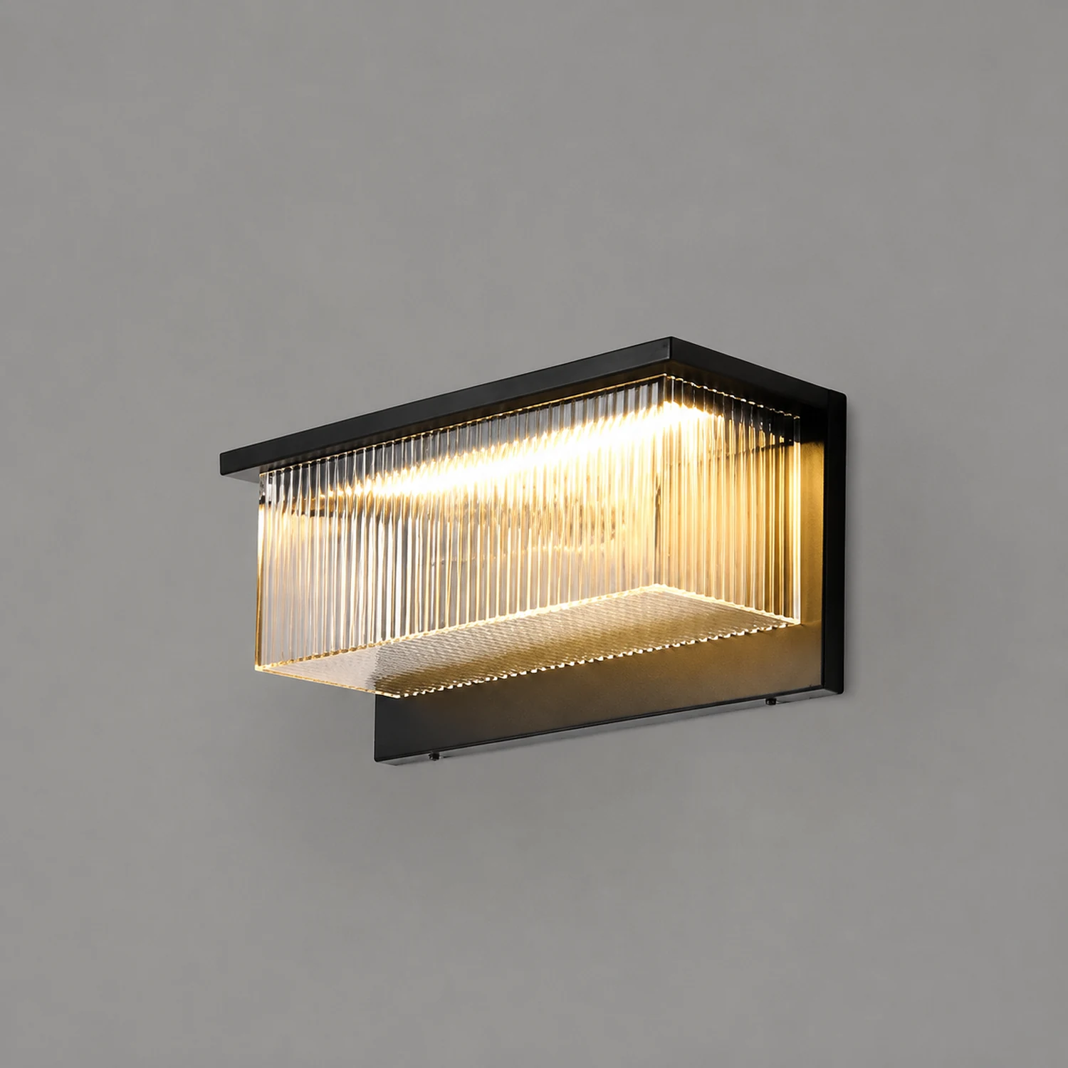 Rectangular Striped Acrylic Shade Waterproof Black Modern Solar Wall Lights - Lumpaz