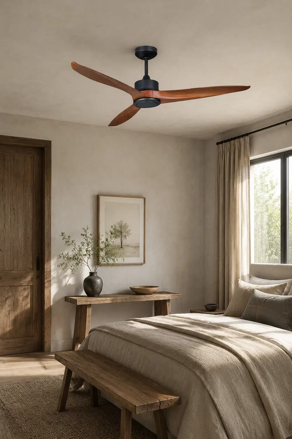 Haydn 3-Blade Black DC Ceiling Fan, Metal & Wood, Summer, 52'' - Lumpaz