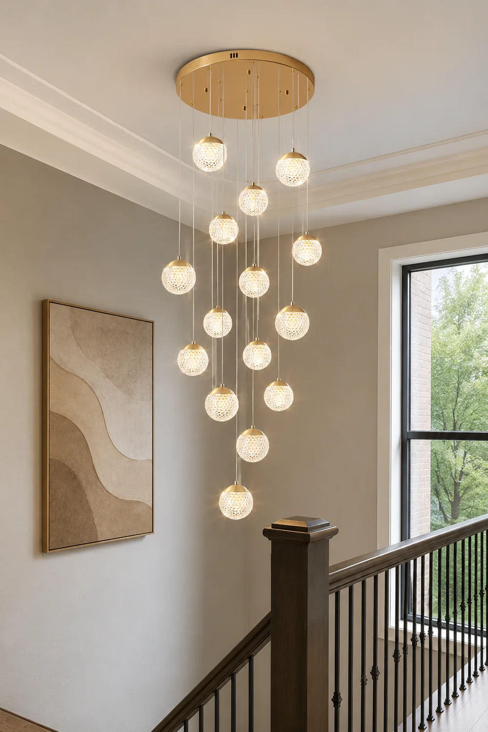 Jibril Multi Staircase Modern Art Deco Pendant Light, Gold - Lumpaz