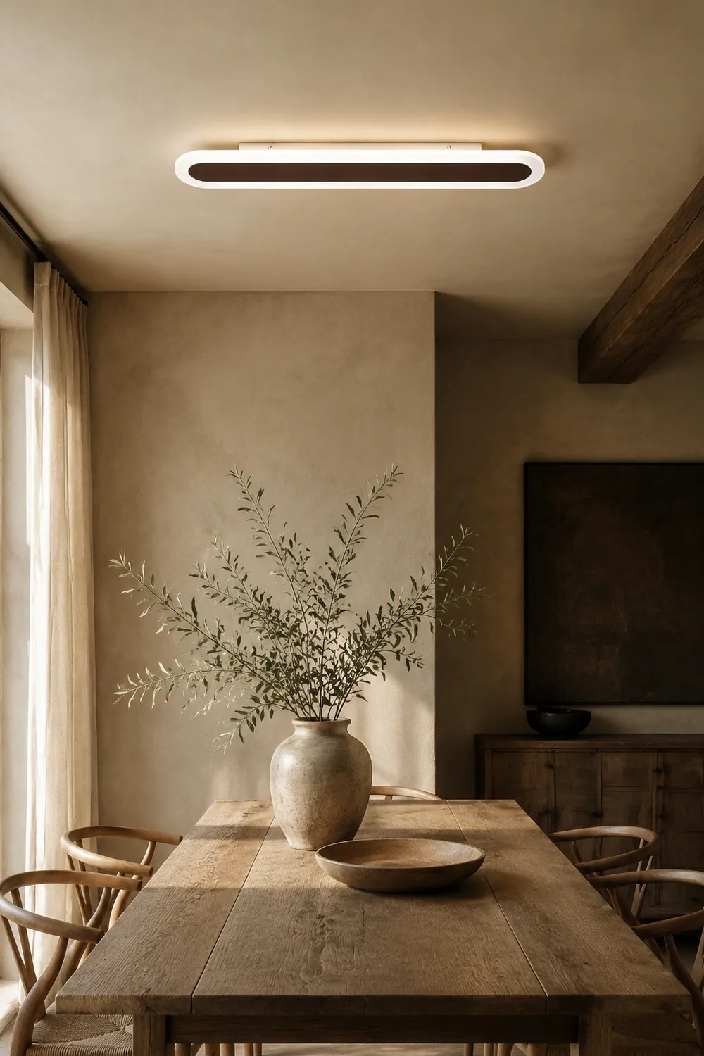 Edge Minimalist Oval Linear Metal/Acrylic Flush Mount Ceiling Light, White/Coffee - Lumpaz