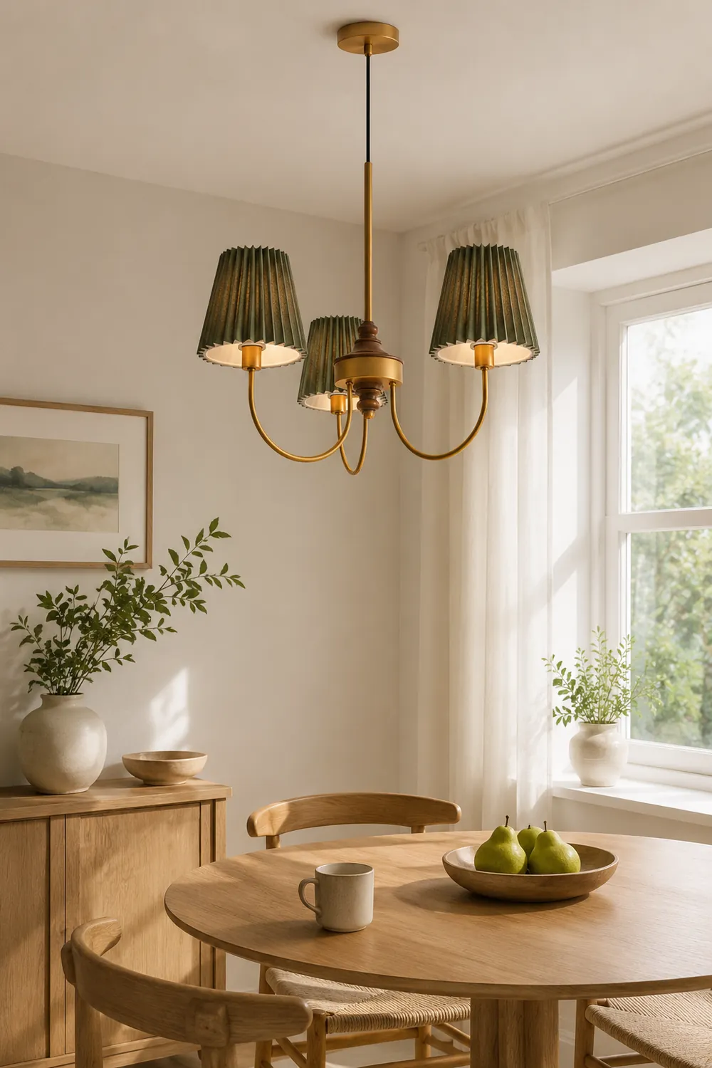 Eryn Modern Retro Metal/Fabric Chandelier, White/Green - Lumpaz