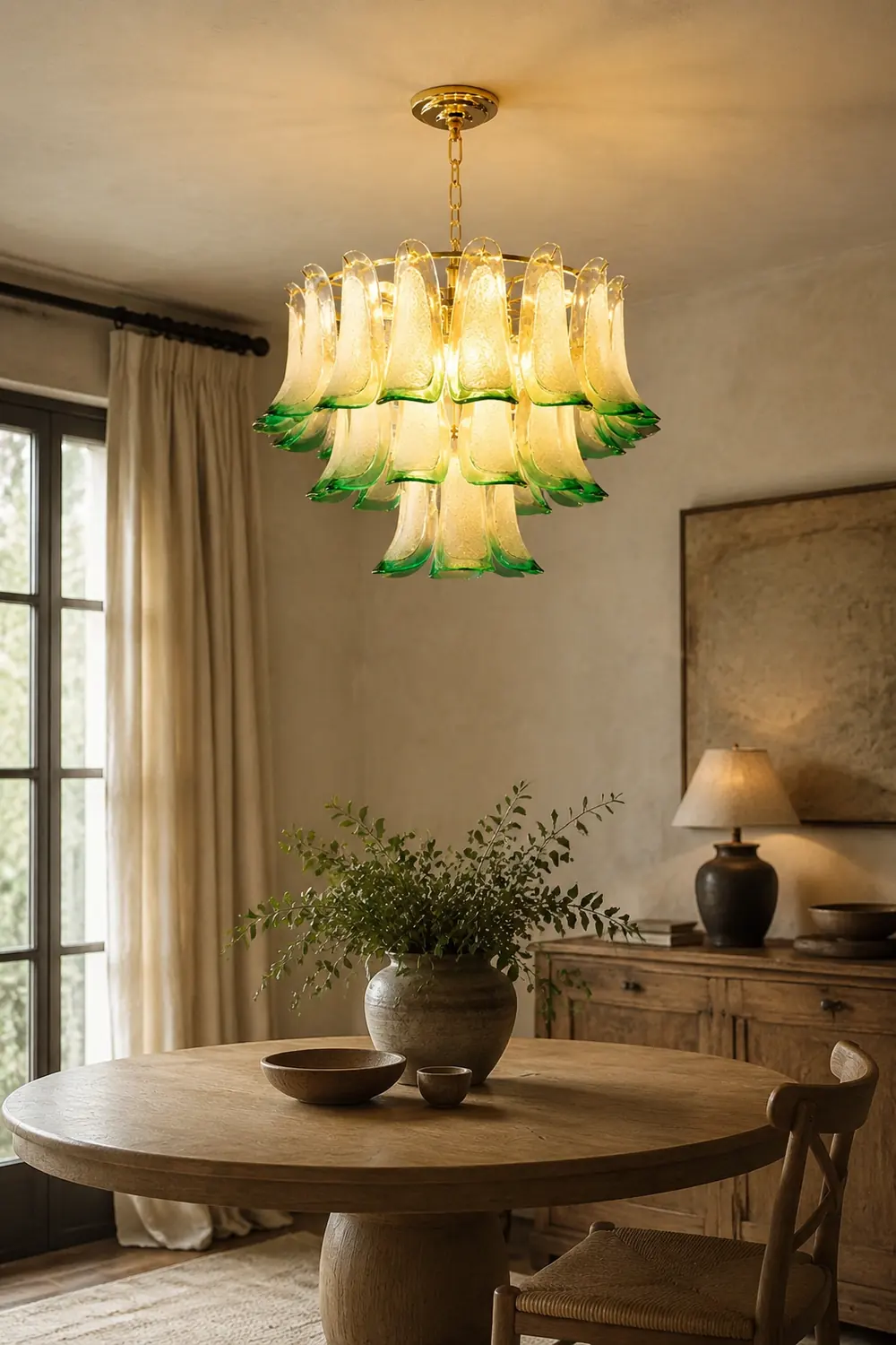 Marilyn Modern 3-Tier Stained Glass Chandelier, Green - Lumpaz