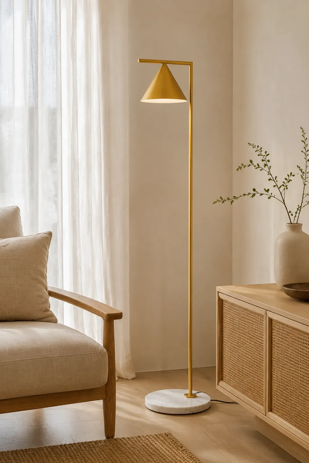 Carins Modern Geometric Marble Base Floor Lamp, Black/Gold - Lumpaz