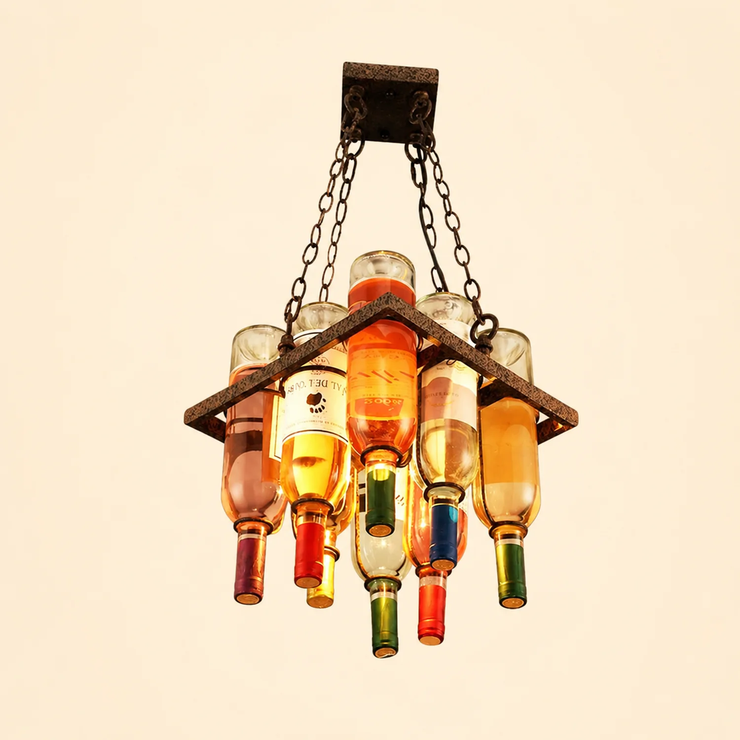 Hailie Antique Wine Bottle Metal/Glass Colorful Pendant Light - Lumpaz