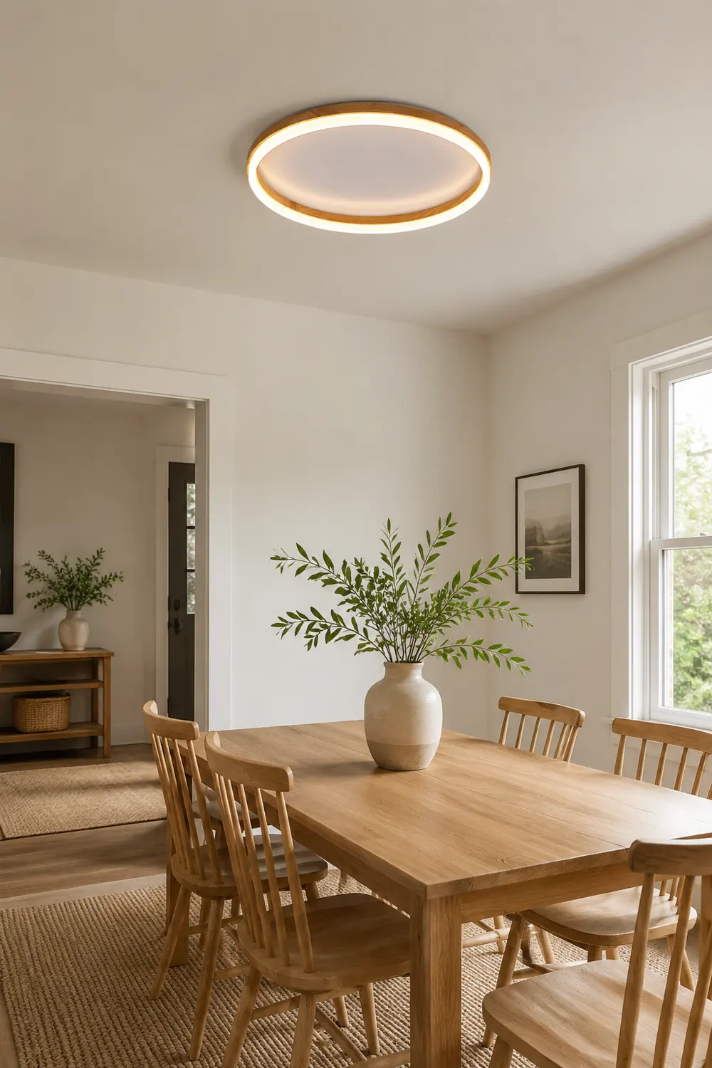 Ozawa Round Modern Flush Mount Ceiling Light Wood Acrylic Bedroom - Lumpaz