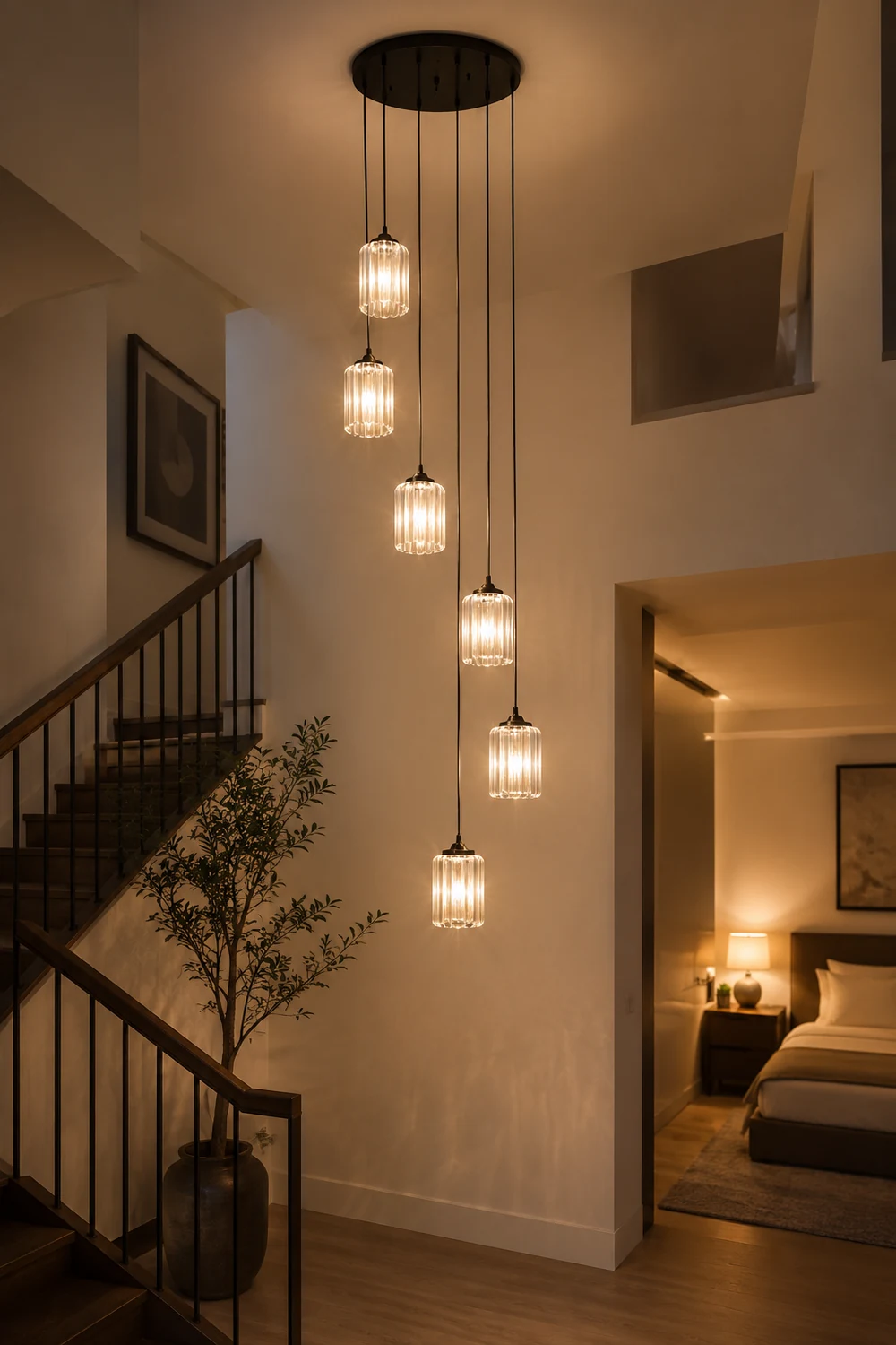 Kristy Modern Minimalist Metal/Glass Chandelier Black Living Room - Lumpaz
