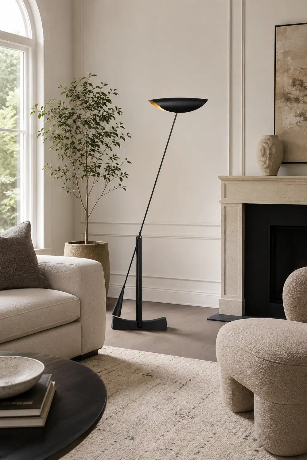 Carins Modern Bowl Linear Metal Floor Lamp,Black - Lumpaz