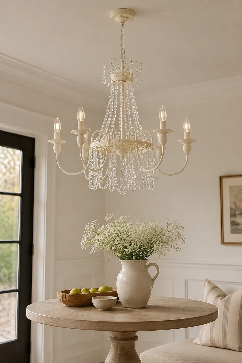 Silva Pendant Light Candle French, Crystal/Metal, White, Bedroom - Lumpaz