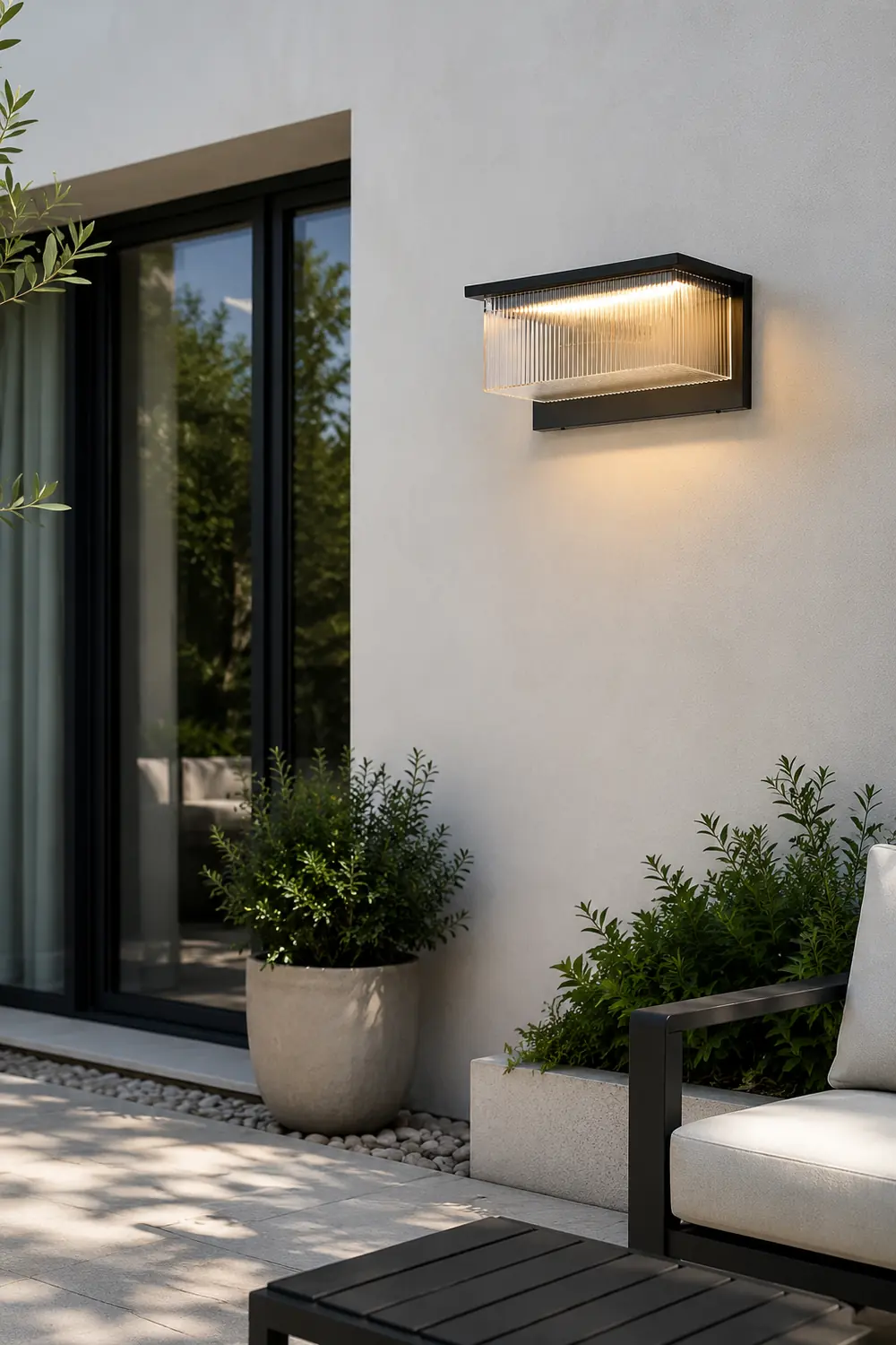 Rectangular Striped Acrylic Shade Waterproof Black Modern Solar Wall Lights - Lumpaz