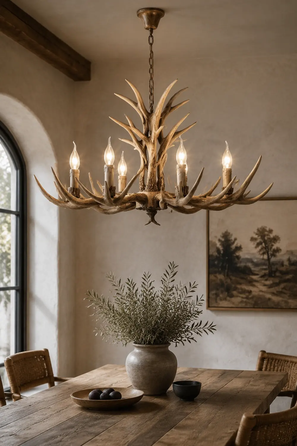 Austin Retro Deer Horn Resin Chandelier White Brown Coffee Living Room - Lumpaz