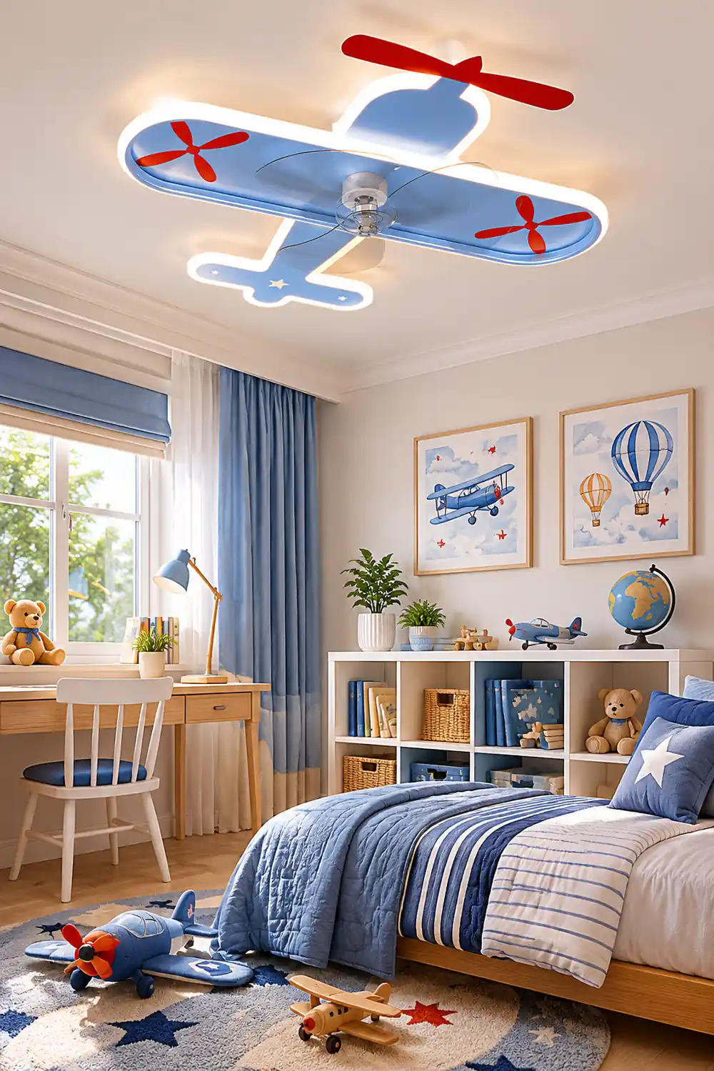 Minori Blue Plane Ceiling Fan With Light, L 21" - Lumpaz