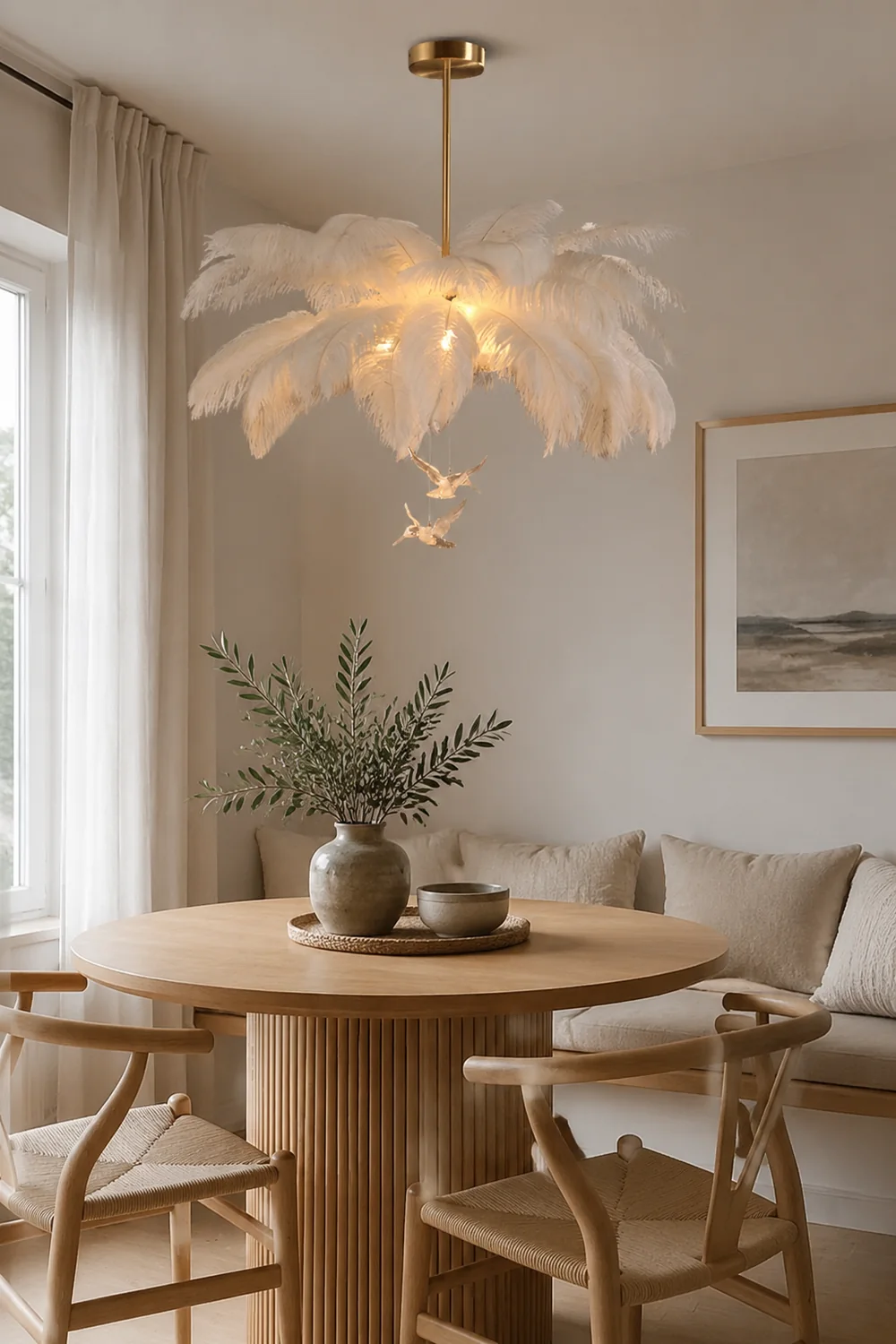 O'Moore Ostrich Contemporary Elegant Feather Chandelier, White - Lumpaz