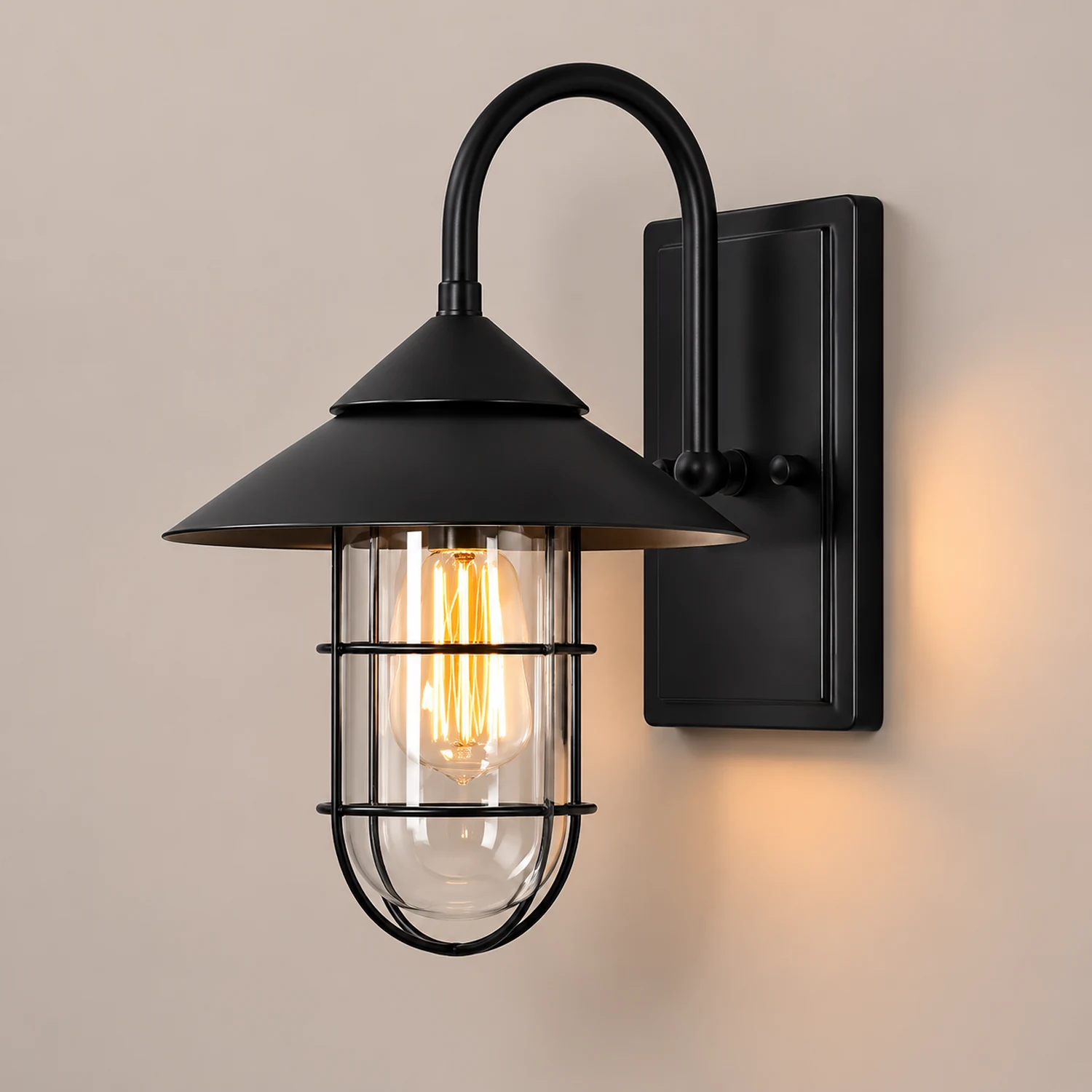 Retro Round Iron Glass Waterproof Motion Sensor Black Outdoor Wall Lights - Lumpaz