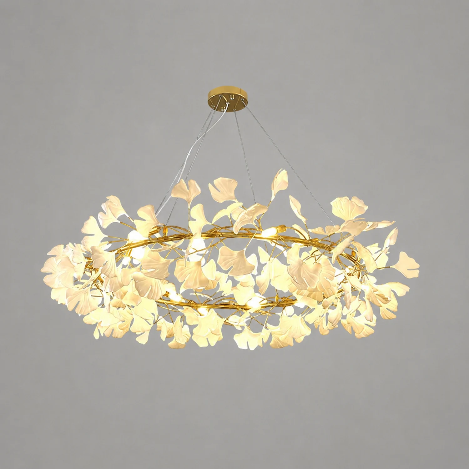 Ophelia EarthenGlo Modern Kitchen White Art Deco Chandelier, Metal & Ceramic - Lumpaz