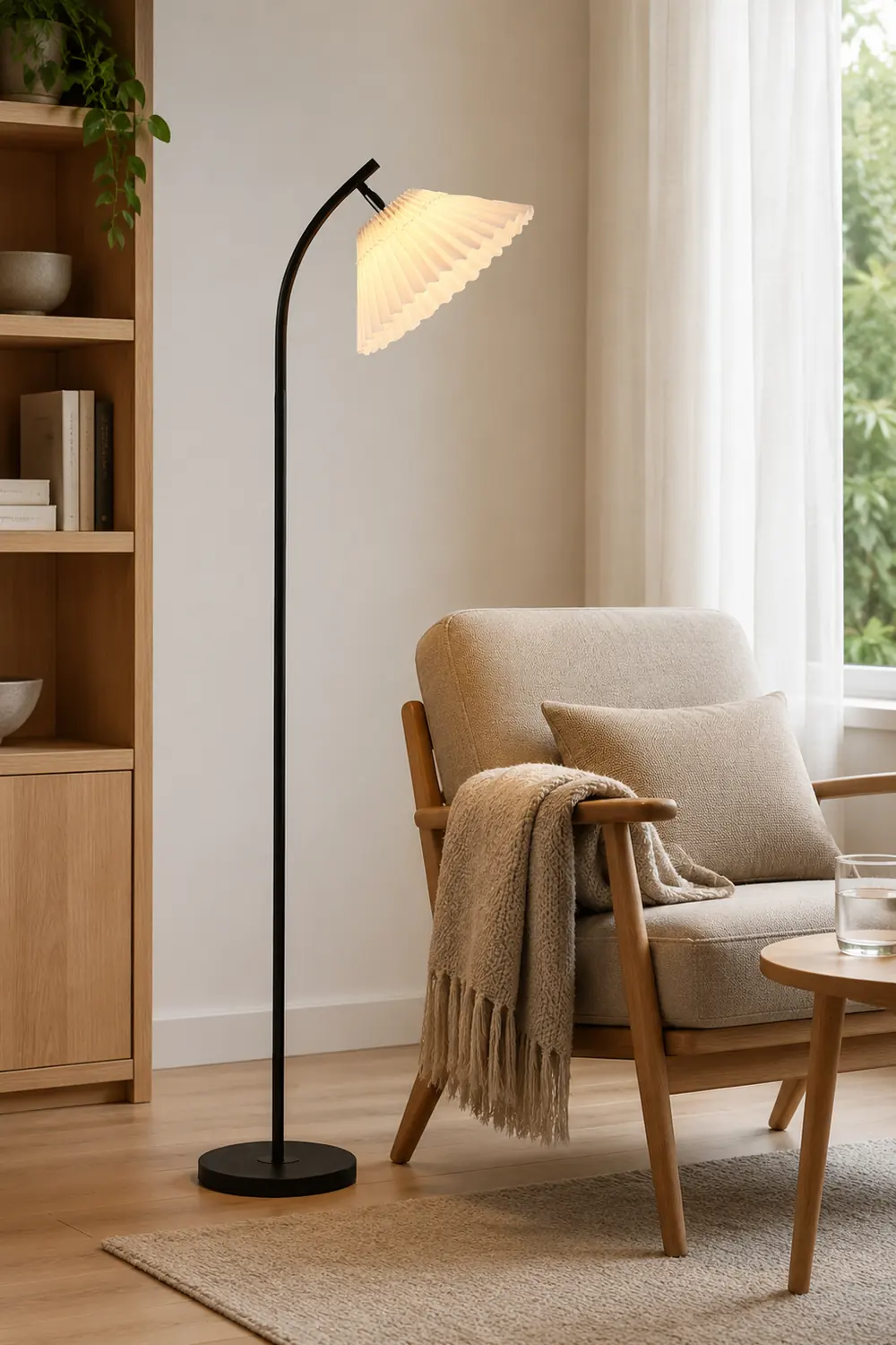 Ozawa Modern Arc Pleated Metal Fabric Floor Lamp, 3 Color - Lumpaz