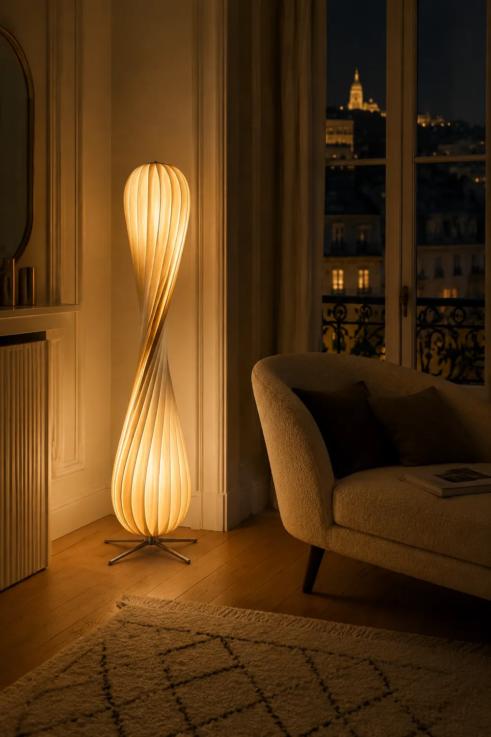Ozawa Modern Twisted Wood Floor Lamp Wood Color - Lumpaz