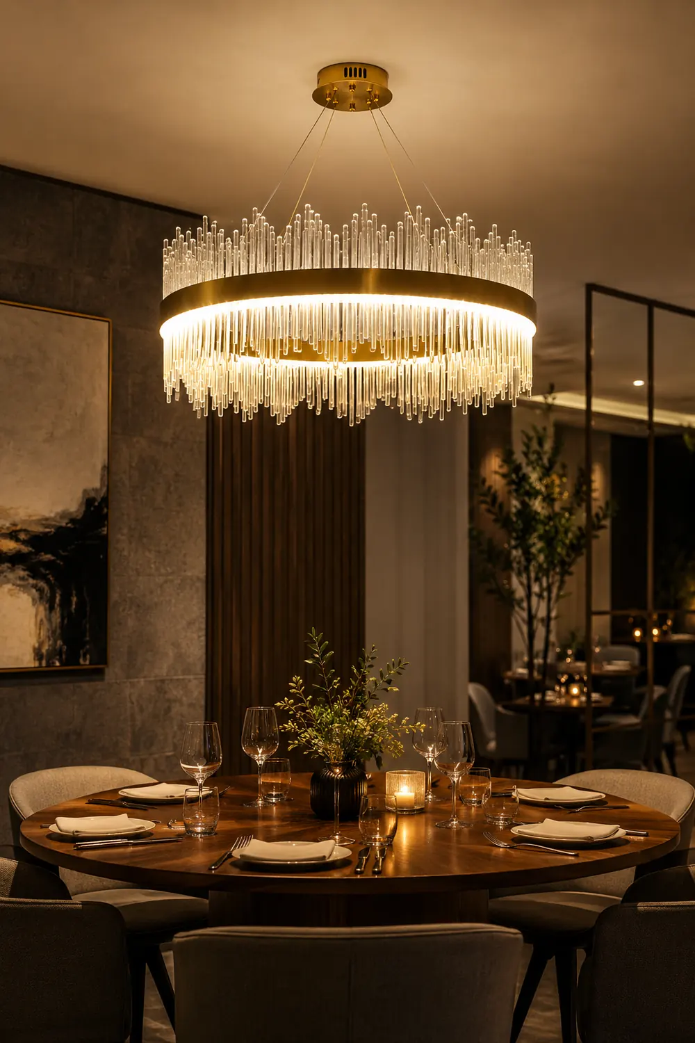 Marilyn Modern Round/Rectangular Chain Chandelier, Gold - Lumpaz