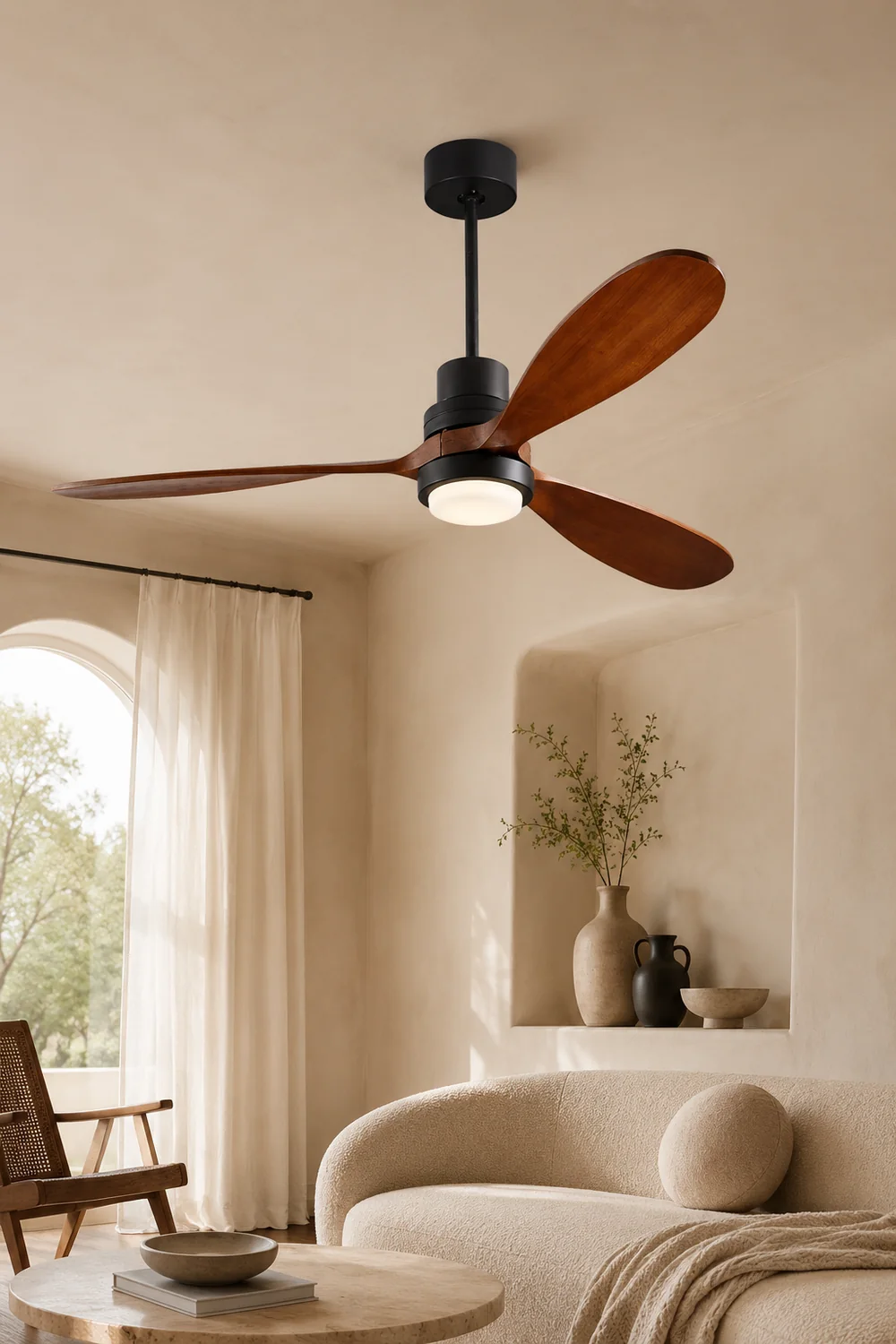 Haydn 3-Blade Black DC Ceiling Fan with Light, Metal & Wood, 52'' - Lumpaz