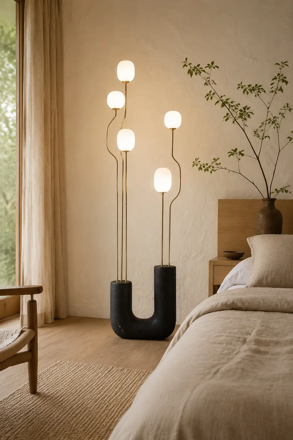 Russo Artistic Ball Glass Metal Floor Lamp, Black/White - Lumpaz