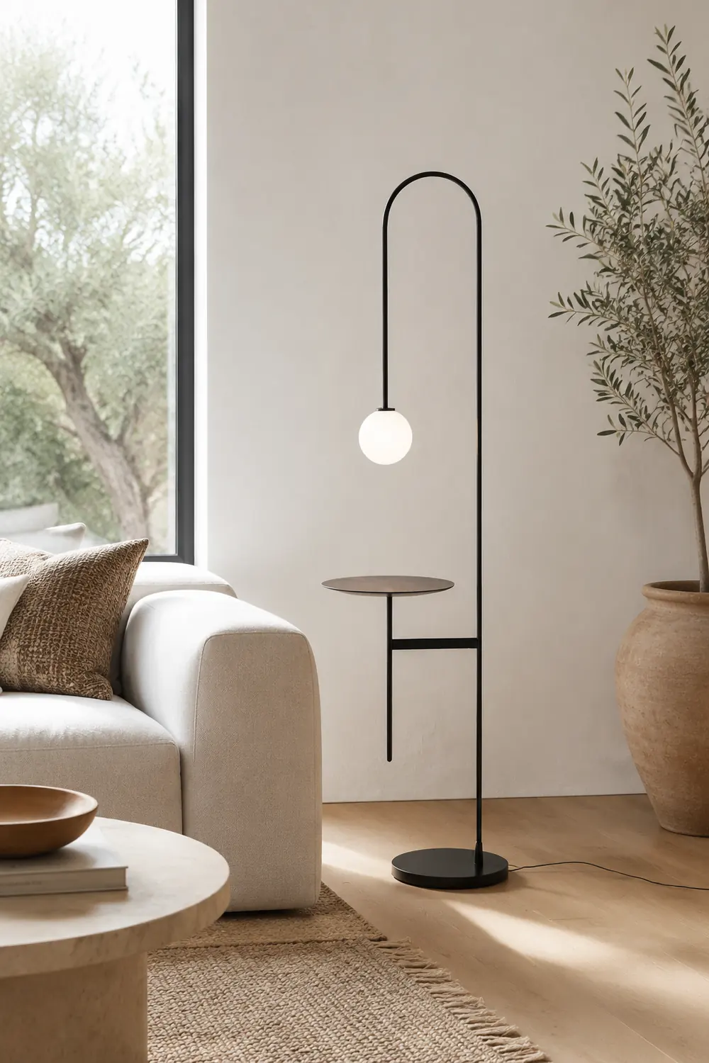 Valentina Minimalist Metal/Marble/Glass Floor Lamp With Table - Lumpaz
