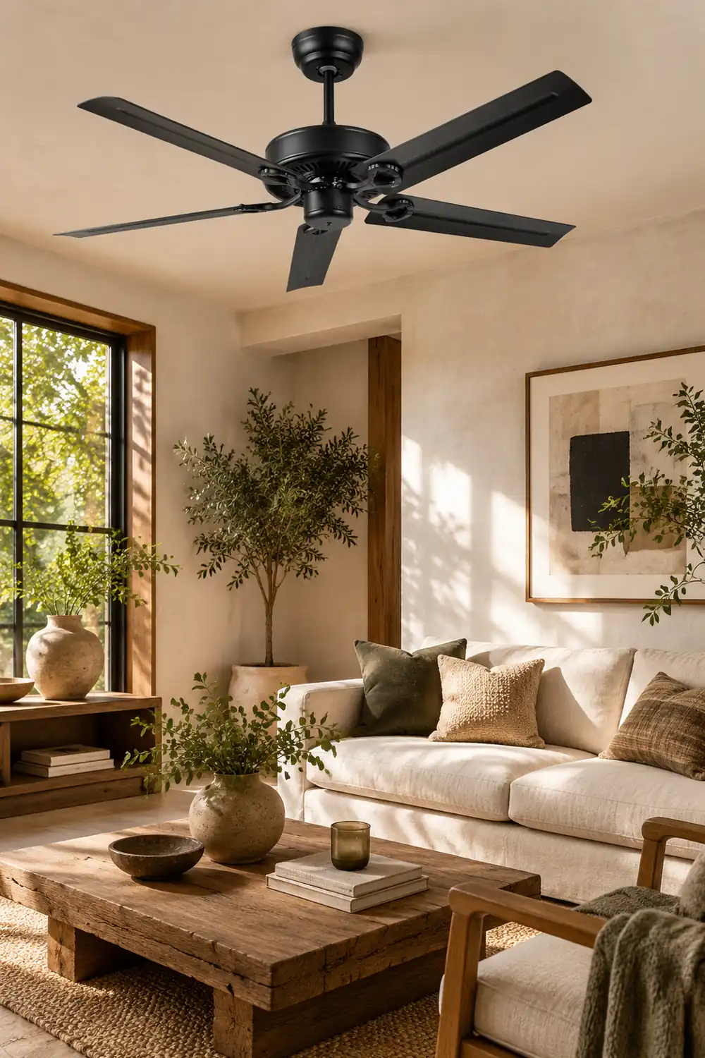 Alessio 5-Blade Industrial  DC Ceiling Fan, Black, Summer, 51'' - Lumpaz