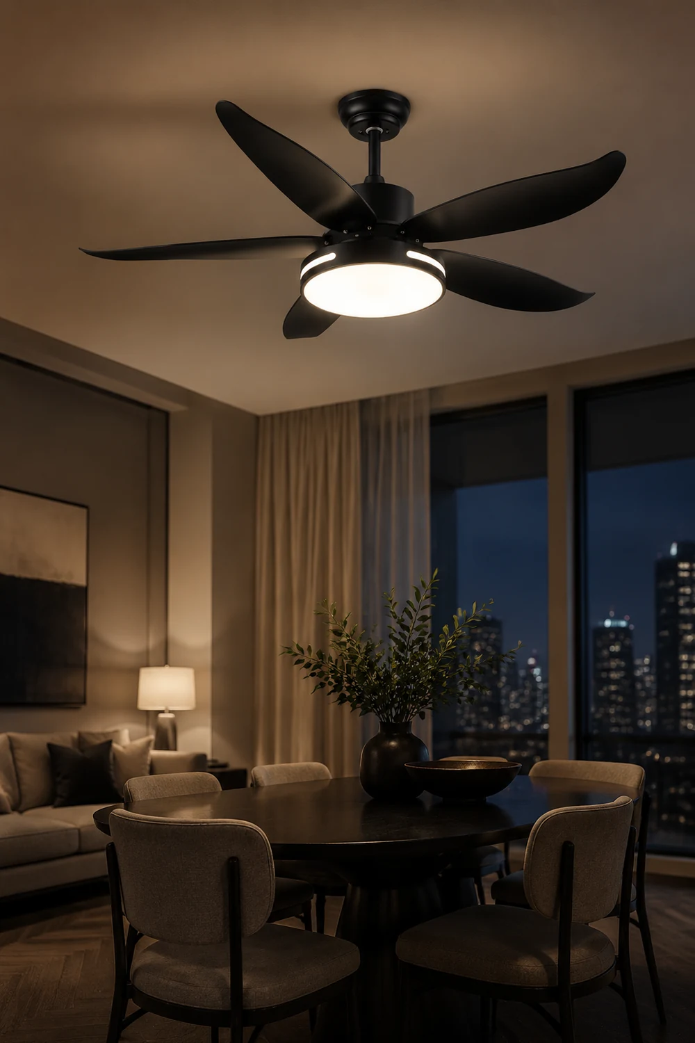 Haydn 5-Blade Modern Basic DC Ceiling Fan with Light, White/Black, 52'' - Lumpaz