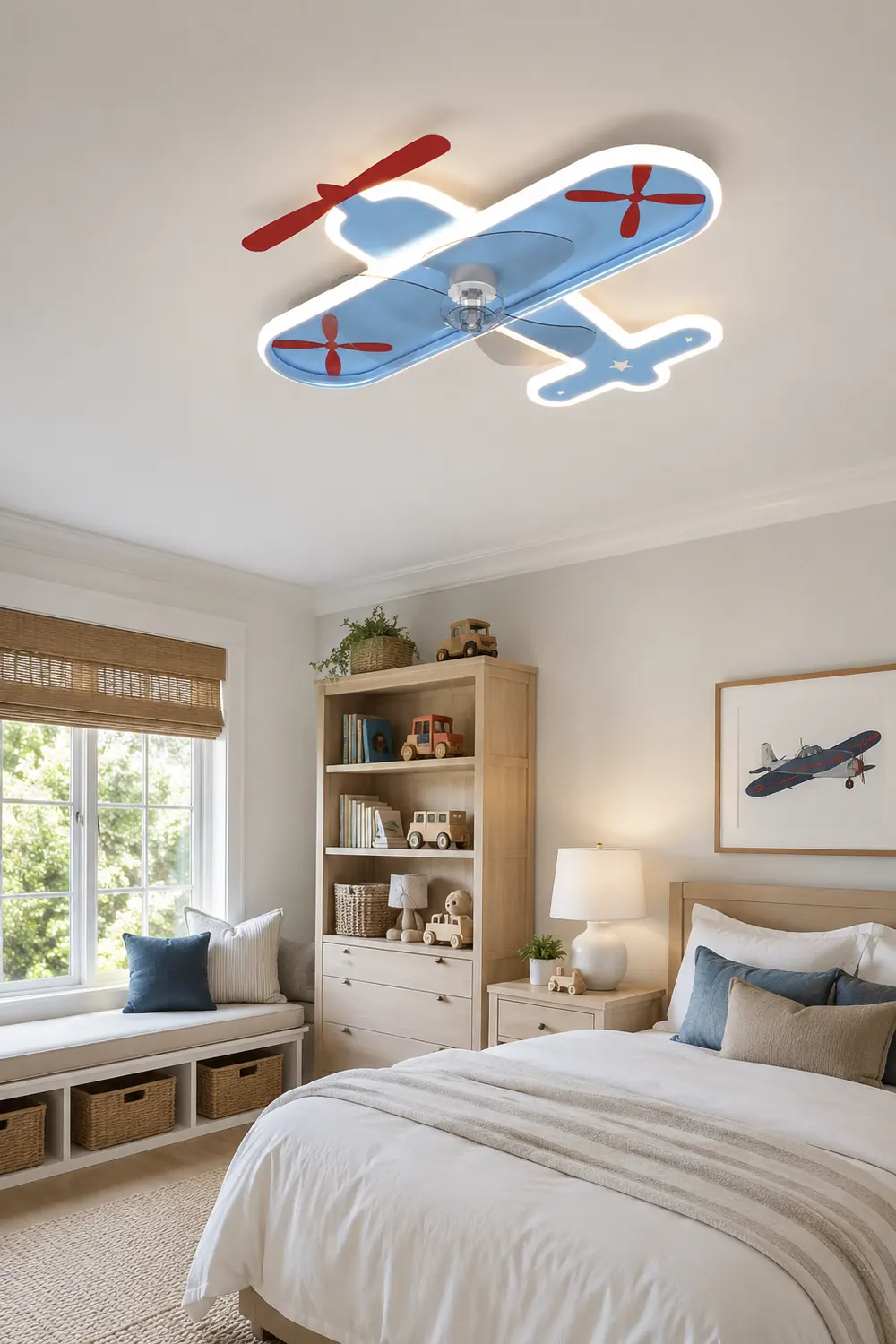 Minori Blue Plane Ceiling Fan With Light, L 21" - Lumpaz