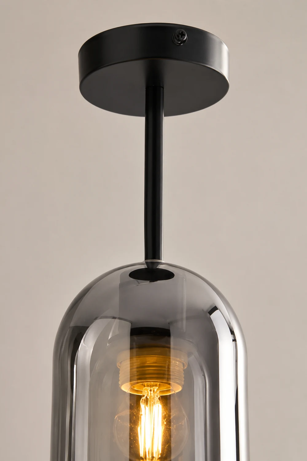 Sanna Modern Cylinder Semi-Flush Mount Clear Glass Ceiling Light, Cognac/Gray - Lumpaz