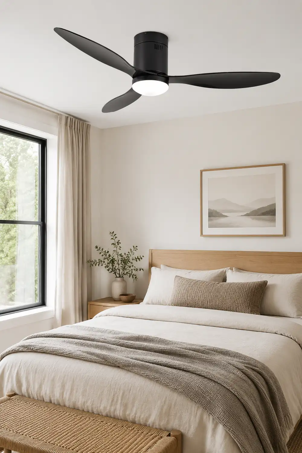 Walters 3-Blade Black Ceiling Fan with Light, 2 Color, DIA 48'' - Lumpaz
