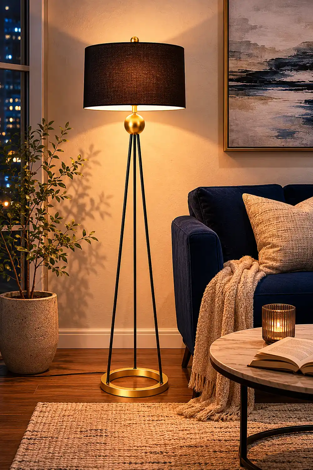 Salgado Modern Tripod Metal Floor Lamp, Black - Lumpaz