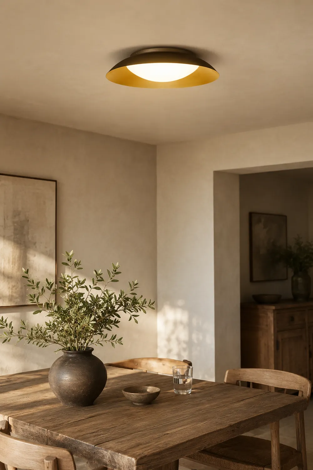 Carins Round Metal Flush Mount Ceiling Light, Brass - Lumpaz