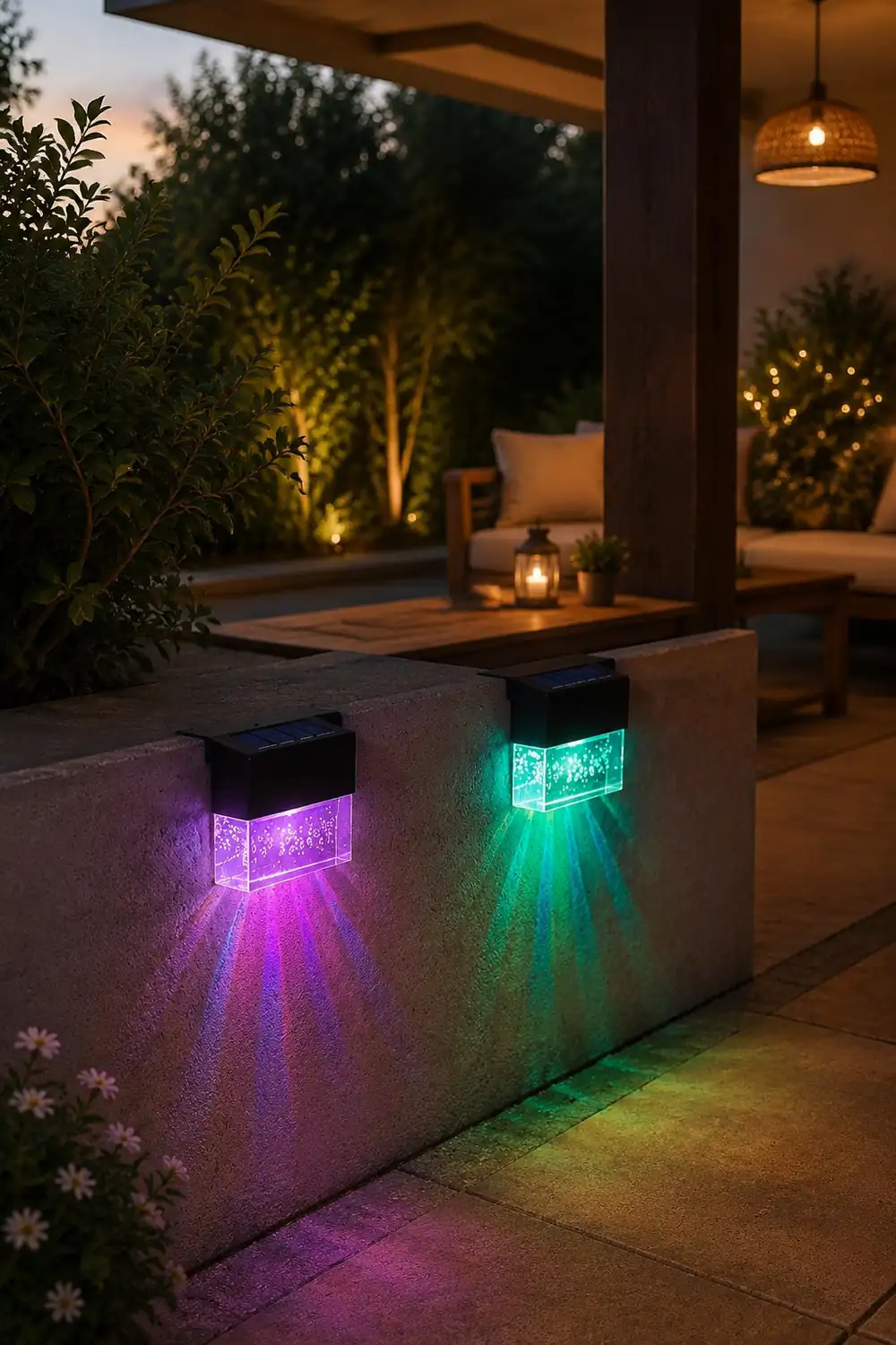 2PCS Solar Sunset Fence Lights RGB LED Outdoor Acrylic Bubbles Step Deck Light - Lumpaz