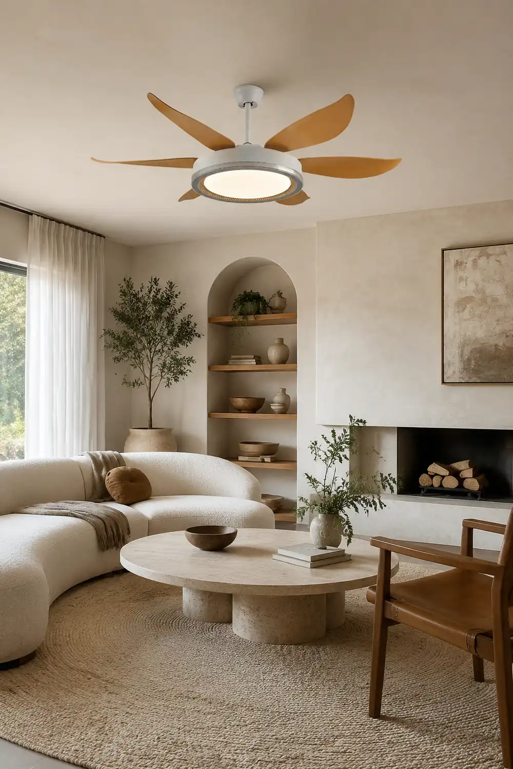 Haydn 6-Blade DC Ceiling Fan with Light, White & Wood - Lumpaz