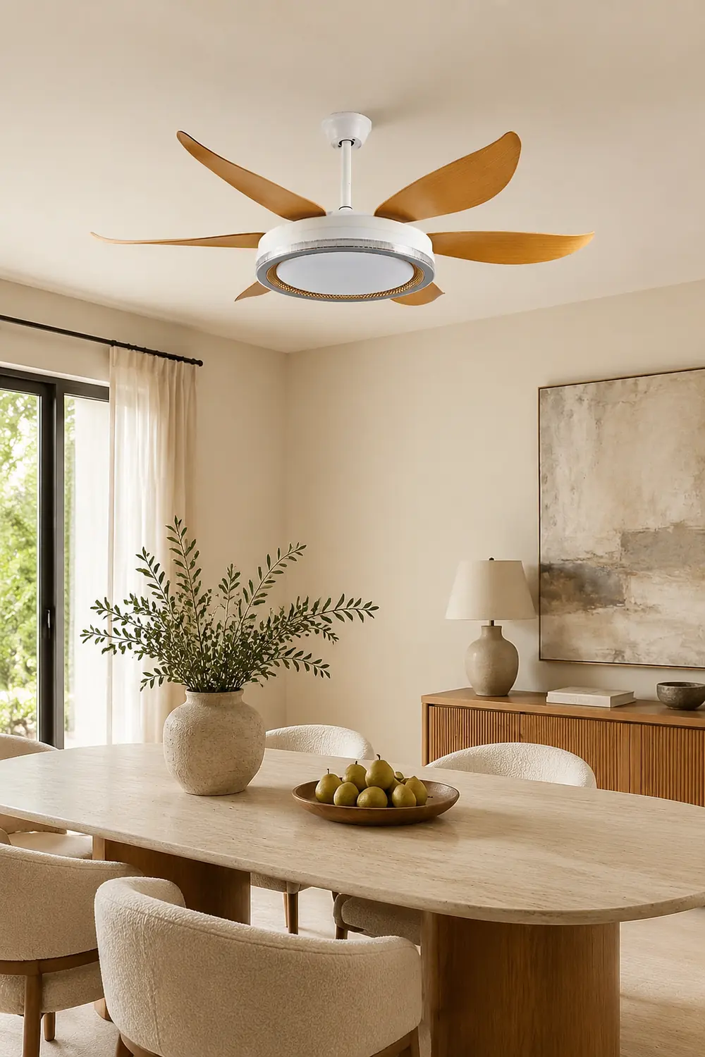 Haydn 6-Blade DC Ceiling Fan with Light, White & Wood - Lumpaz