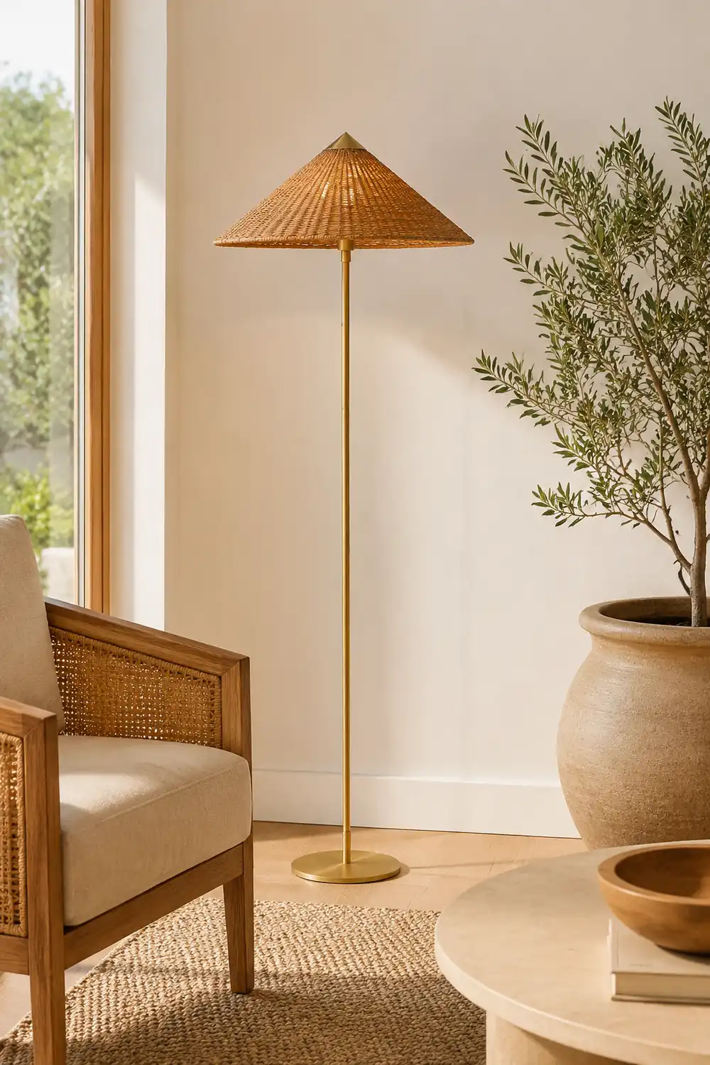 Muto Modern Metal Fabric Rattan Floor Lamp - Lumpaz