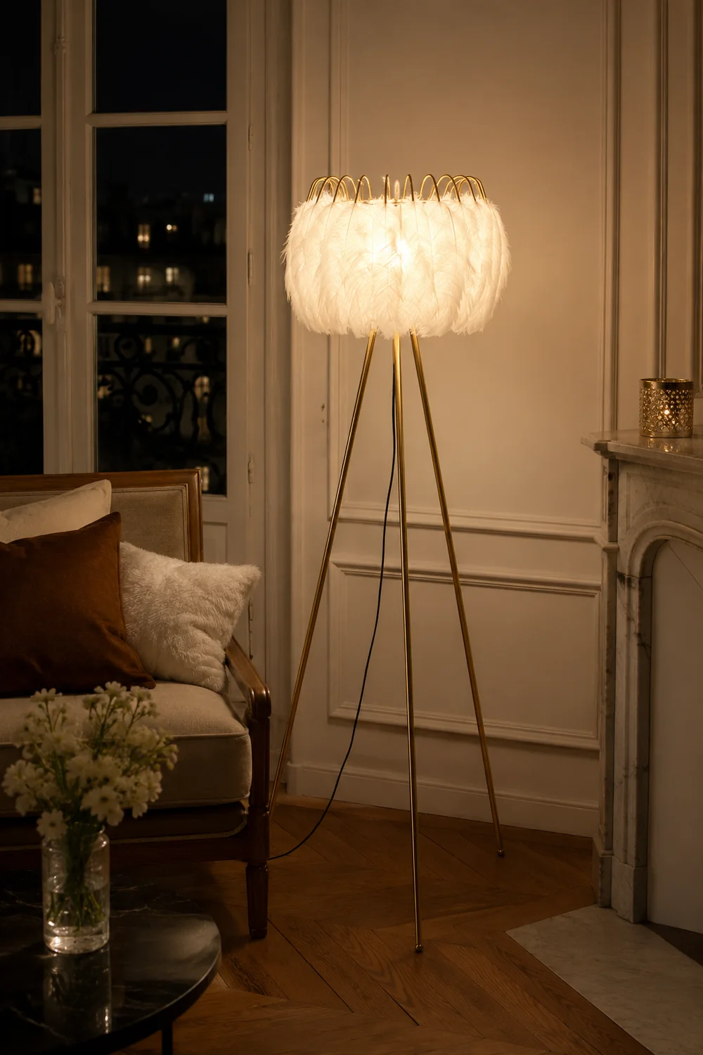 O'Moore Artistic Tripod Feather Floor Lamp, White - Lumpaz
