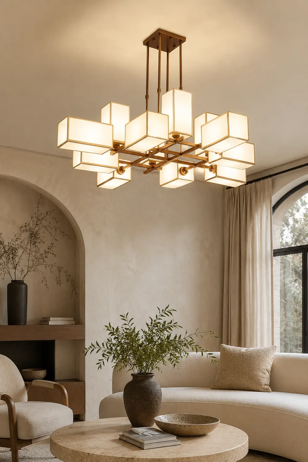 Lacey Pendant Light Square Retro, Metal/Fabric, Black/Gold, Living Room - Lumpaz