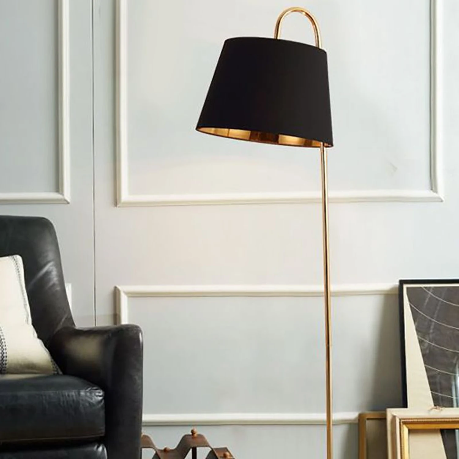 Eryn Modern Arch Cylinder Metal Fabric Floor Lamp, Black/White - Lumpaz