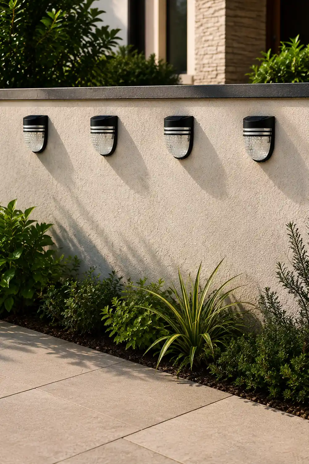 Modern Solar-Powered Black Wall Fence Lights, 4-Pack - Lumpaz