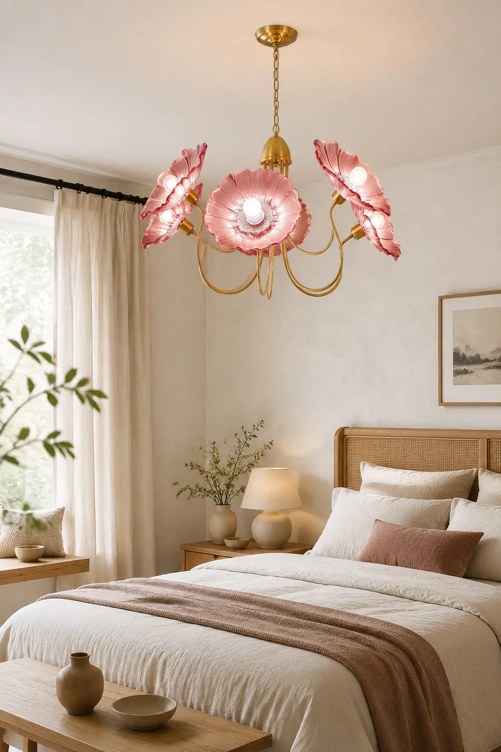 Bella Modern Flower Art Deco Metal/Glass Chandelier Pink Bedroom - Lumpaz
