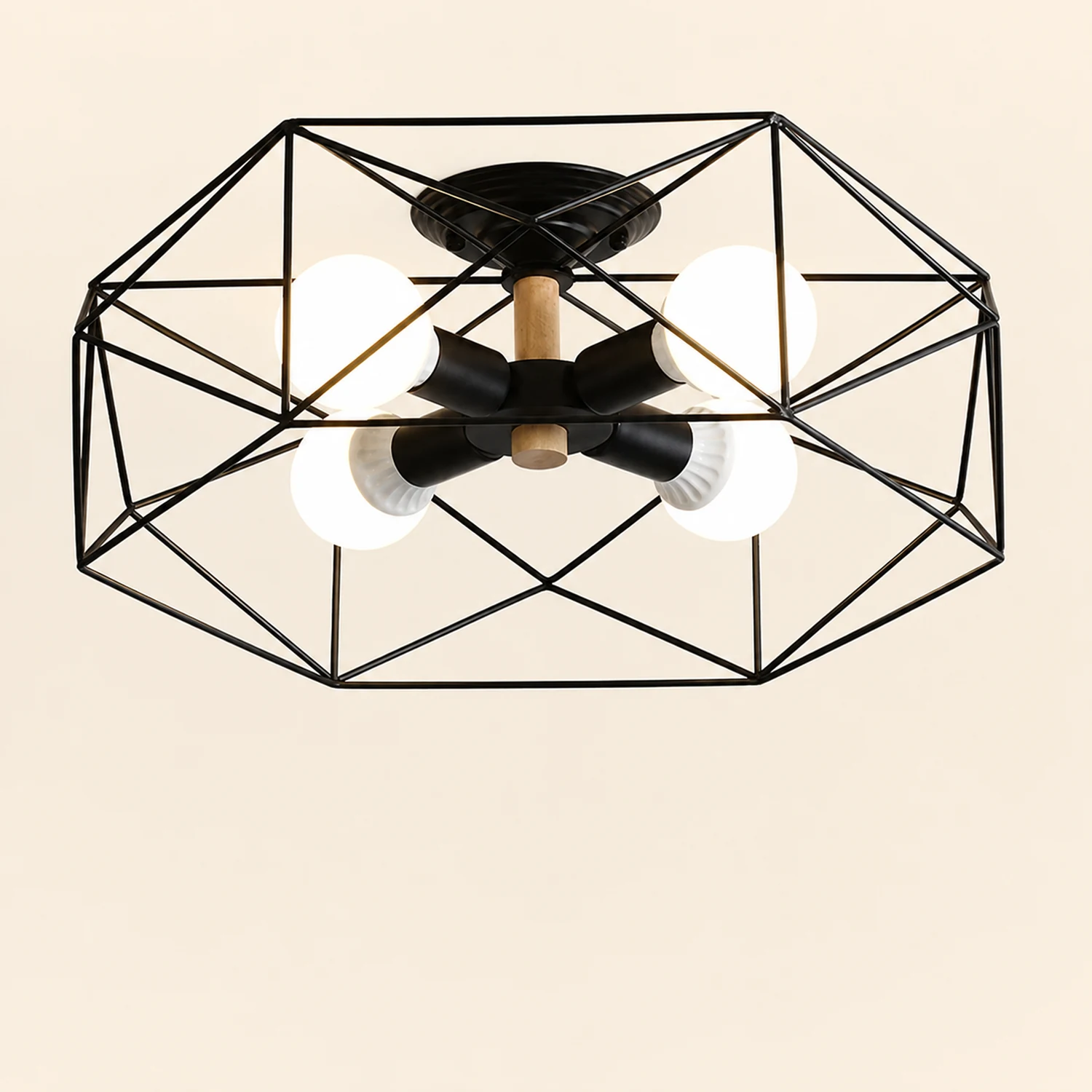 Cooley Modern Geometric Lantern Metal Flush Mount Ceiling Light, Black/White/Gold - Lumpaz