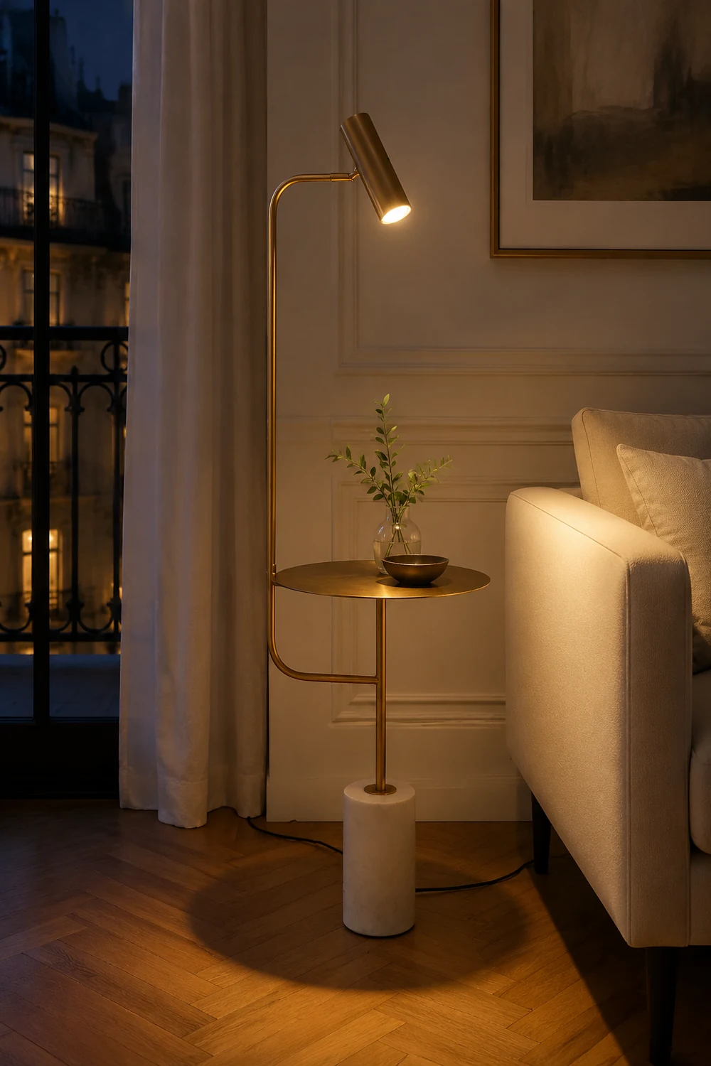 Salgado Minimalist Metal Floor Lamp With Table, Black/Gold - Lumpaz