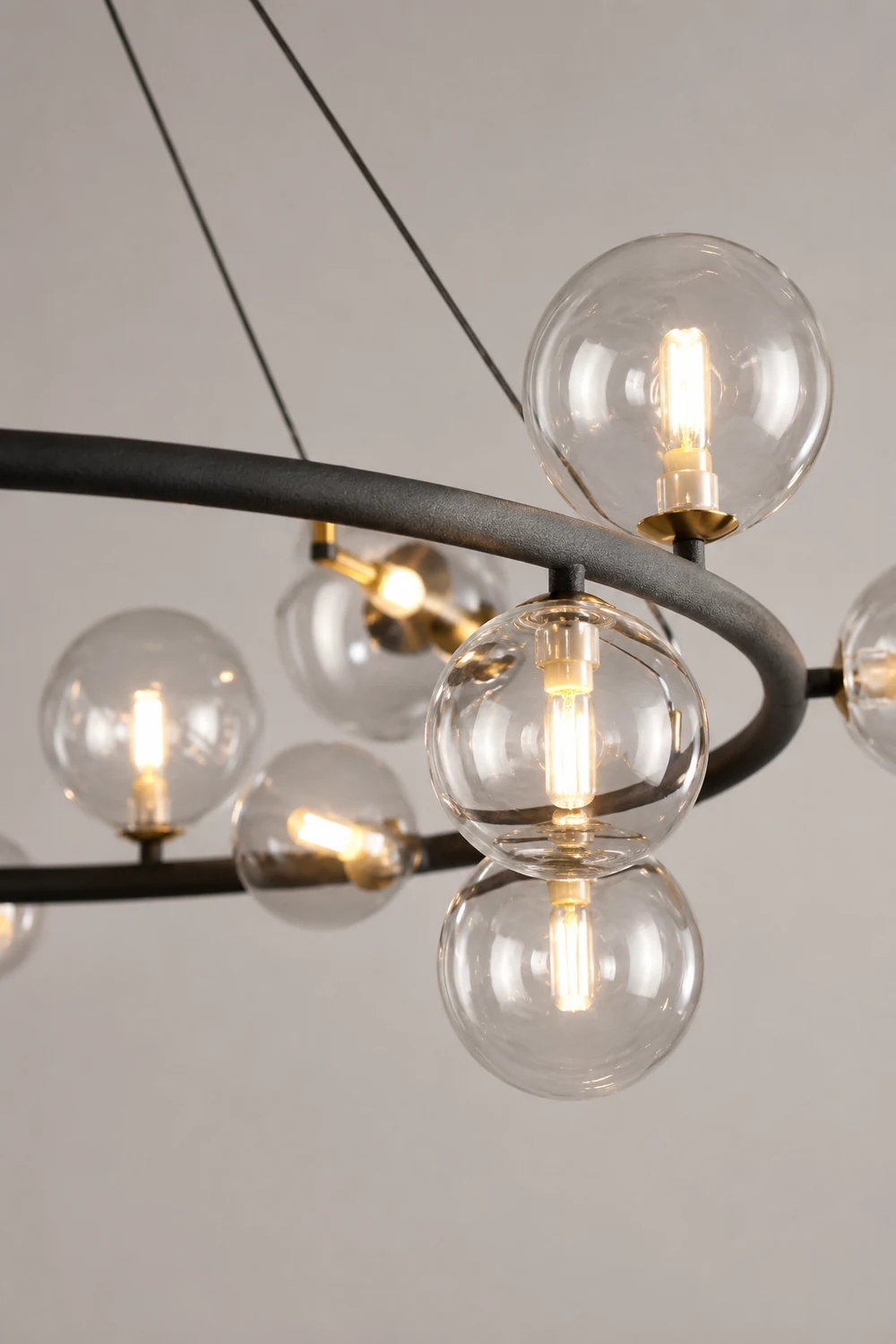 Valentina Modern Glass Globe Ring Chandelier, Gold/Black - Lumpaz