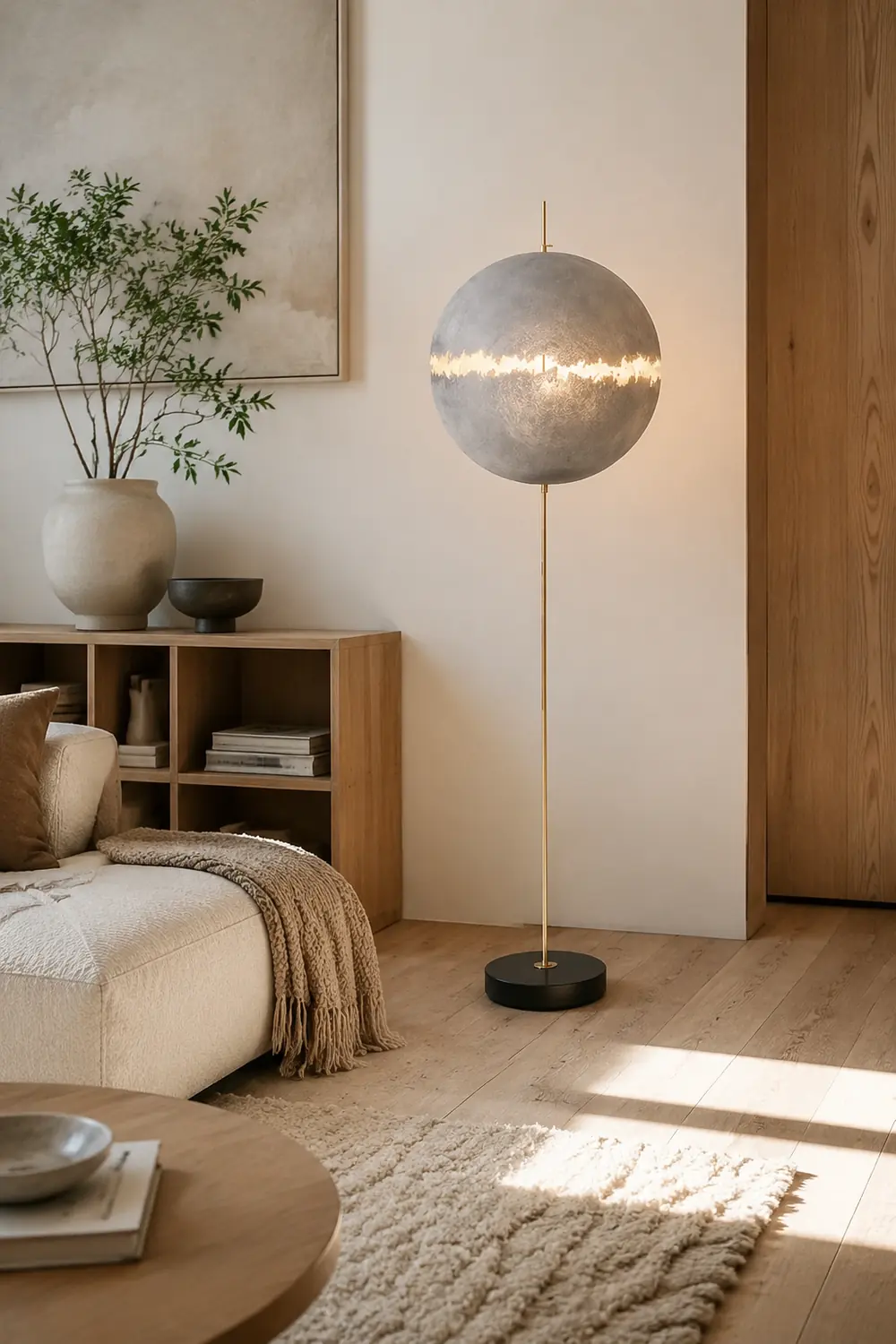 Elif Modern Moon Globe Metal Resinn Floor Lamp, Gold/Silver - Lumpaz