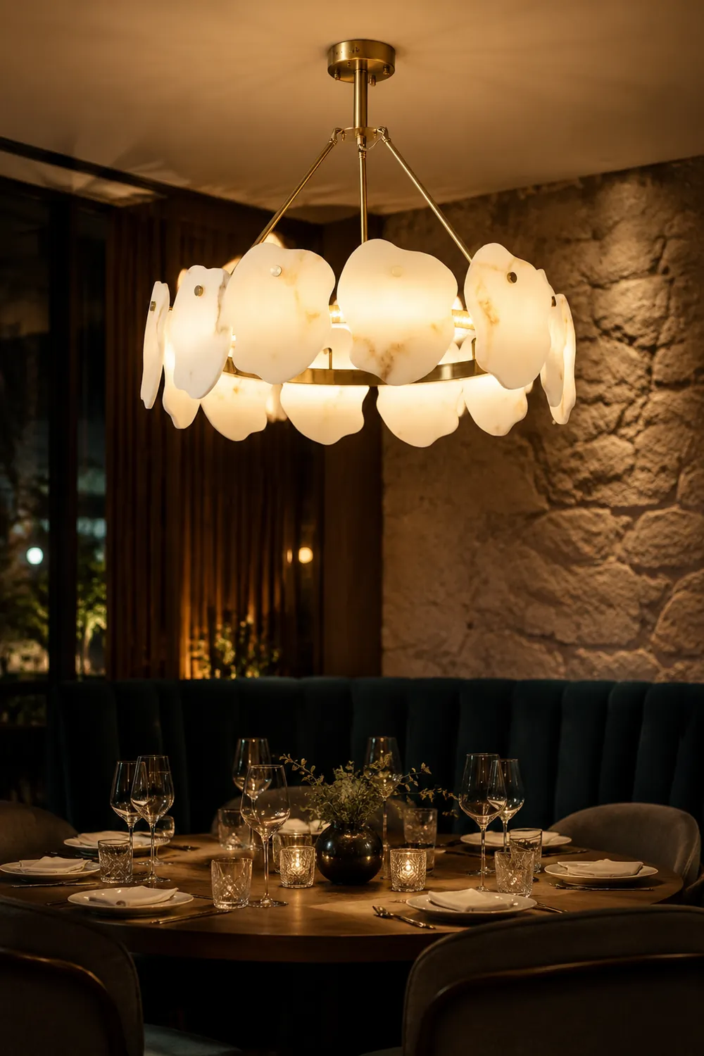 Marilyn Modern Marble Gold Round Pendant Light, Living Room - Lumpaz