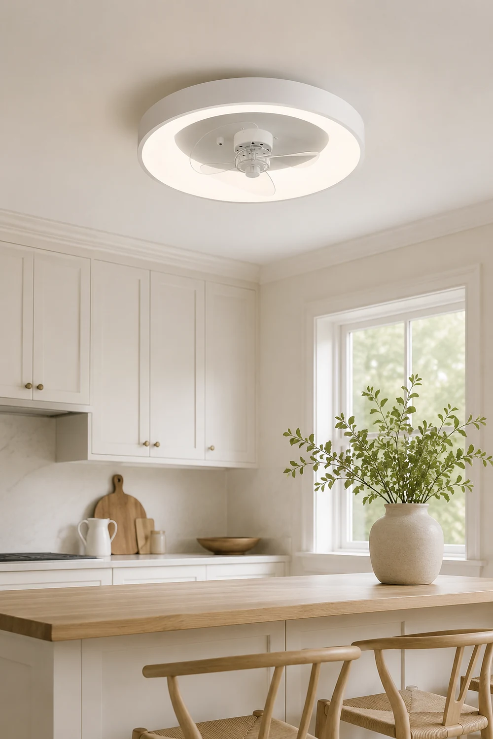 Quinn White Ceiling Fan with Light, Study/Bedroom - Lumpaz